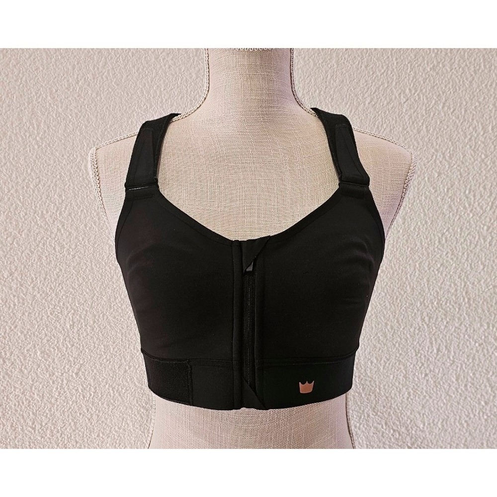 SHEFIT Ultimate Sports Bra 1Luxe Black Rose Gold Marble High Impact Front Zip